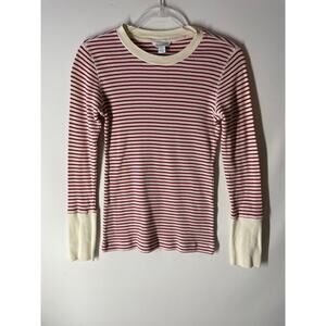 Sundance Elemental Striped Thermal Top Red Ivory Waffle Knit Size XS